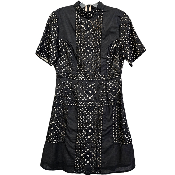 Anthropologie Kas Ny Black Iolet /Tan Shortsleeve Mock Turtleneck Dress - Picture 16 of 16